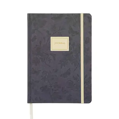 Jubiluu A5 Floral Fabric Hardcover Lined Notebook - 96 Sheets (100g offset paper), Bookmark & Elastic Band - Classic Cream Ruled Journal for Writing, School, Office, and Gifts-Midnight Blossom