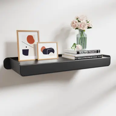 KAPANOU Black Floating Shelves for Wall Display， Wall Mounted Aluminum Shelf for Book Storage， Bathroom， Living Room， Bedroom， Kitchen， Modern and Heavy Duty Hanging Shelves for Home Decor, New Year Sale , Top gift picks