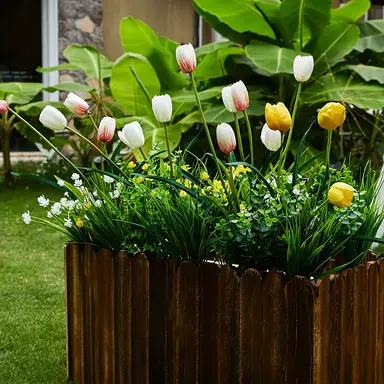 Yuejia 19Pcs 13in/33cmOutdoor Artificial Bushes, Artificial Tulips Flowers Greenery Shrubs Faux Greenery for Outdoor Garden Patio Front Porch Yard Decor