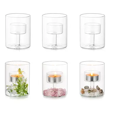 Hurricane Glass Candle Holder - 3 Pcs Clear Tealight Candle Holders Creative Candle Stand for Table Centerpiece Christmas Party Dining Festive Table Home Decor Living Room Decoration