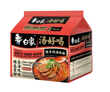Bai Xiang Soep Goed - Pittige Rundvleessmaak Noodles (5 stuks) 555g