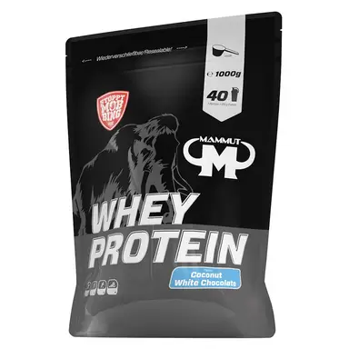Mammut Nutrition Whey Protein Pulver Coconut White Chocolate – 1kg – 27g Protein pro Portion – Eiweißpulver mit hohem BCAA-Anteil – Perfekte Löslichkeit in Wasser & Milch – Ideale Zwischenmahlzeit