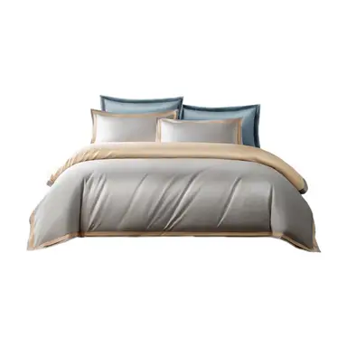 ochama x J.ZAO Beddengoed Set - Superzacht, 100s Langvezel Katoen, 1,8m Bed, 220x240cm Dekbed, Champagne 1,8m Bed Zilvergrijs Champagne
