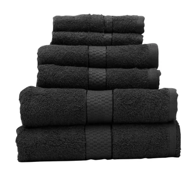 Thread & Loom Towel Set 2 x Bath Towels, 2 x Hand Towels, 2 x Face Cloths Poppy Seed Black