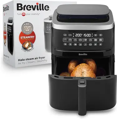 Breville Halo Steam Air Fryer - 7L, 1700W, Black, SteamFry Technology, 50% More Energy Efficient, SteamFry, BakeRoast & Grill, VDF133