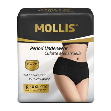 MOLLIS Disposable Period Underwear for Women, Postpartum Panties, Maternity Knickers Heavy Flow Leak Proof, Black (XX-Large, Count, 8)