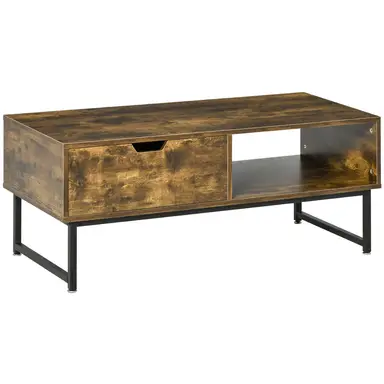 HOMCOM TV Unit Industrial 1 Drawer Rustic Brown/Black 106cm