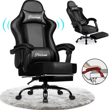 GTIMEX Gaming-Stuhl, ergonomischer Bürostuhl mit ausziehbarer Fußstütze, Gaming-Stuhl mit Kopfstütze und Lendenwirbelstütze, gepolsterter Gaming-Sessel 150 kg, höhenverstellbarer Gaming-Stuhl