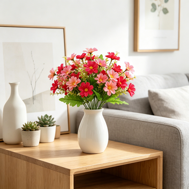 Yuejia 4Pcs 12.6in/32cmArtificial Chrysanthemum Flowers Fake Bouquet Without Vase for Office Family Party Home Wedding Decorations,High-end Artificial Flowers Faux Floral Daisy Bouquet Pack for Decor(rose red)