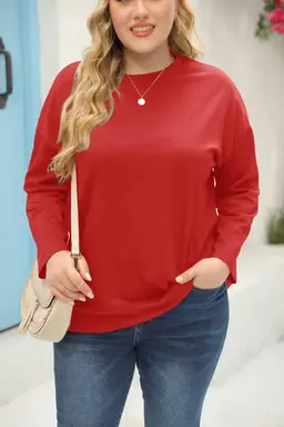 femininas plus size, manga comprida, gola redonda, largas, casuais, soltas, Branco, GG Plus Size (Red, XXL)