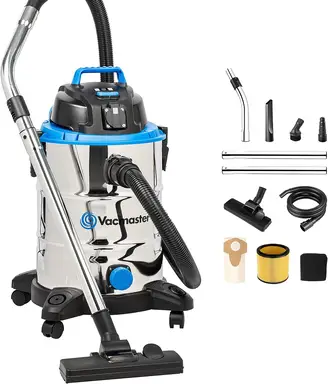 Vacmaster VQ1530SFDC 3-in-1 Stofzuiger voor Nat en Droog, Krachtige Zuigkracht, Waterafvoeropening, RVS, 1500 W, 30 L