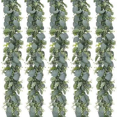 2pc 5.5ft/1.67m Artificial Eucalyptus Garland Fake Silver Dollar Eucalyptus Greenery Garland Vines Table Runner for Wedding Arch Backdrop Table Centerpiece Home Mantle Decor