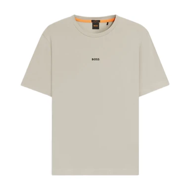 BOSS Stretch-cotton T-shirt with Contrast Logo - Light Beige