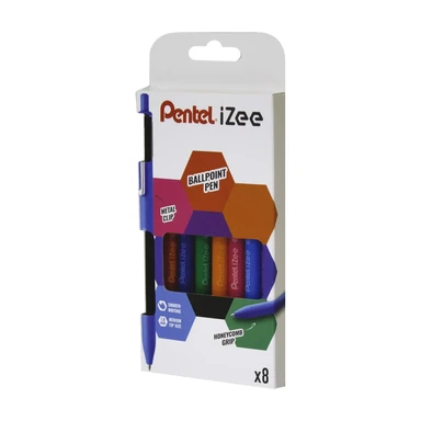 Pentel iZee Retractable Ballpoint 1.0mm Assorted Pack of 8