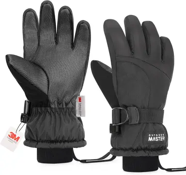 OutdoorMaster Gants de ski imperméables 3M Thinsulate pour enfants noir - Taille L