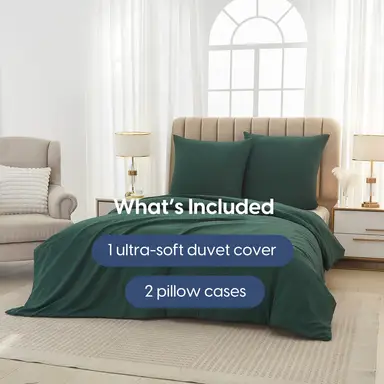 Meeallhome  Washed Brushed Duvet Cover Set 135*200cm/50*75cm*1  dark green