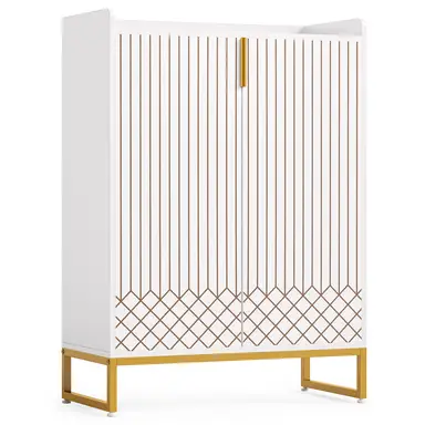 Tribesigns Shoe Cabinet with Doors, 5 Tiers Shoe Storage Cabinet for Entryway, 25 Pairs Wooden Cabinets, Modern Organizer Storage for Living Room, Bedroom, Hallway, Closet, White