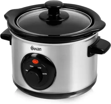 Swan 1.5L Slow Cooker - 120W, Stainless Steel, Glass Lid, with 3 Heat Settings, SF17010N