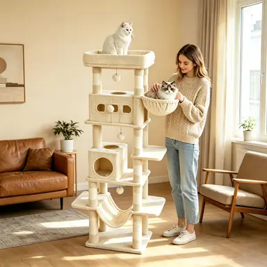 Arbre à chat de 172,5 cm de haut, 8 poteaux en sisal, structure d'escalade à six niveaux, double niche + grande plateforme, arbre à chat stable pour plusieurs chats.