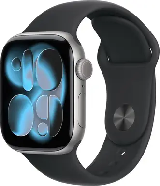 Apple Watch series 11 GPS 42 mm ruimtegrijs aluminium horlogekast met zwart sportbandje - M/L