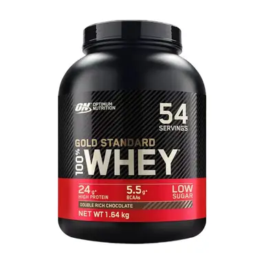 Optimum Nutrition Gold Standard 100% Whey Protein Powder - Double Rich Chocolate, 24g Protein, 5.5g BCAAs, WPI Main Ingredient - 1.67kg (54 Servings)