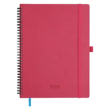 IN-LUXPRO Diary 2026 Spiral Planner A4 (29x21.7cm) Week to View， 12 Months Weekly & Monthly Plan with Month Tabs & Pocket & Expenses/Note Pages 100GSM Paper PU Leather Softcover Rose Red, New Year Sale , Top gift picks