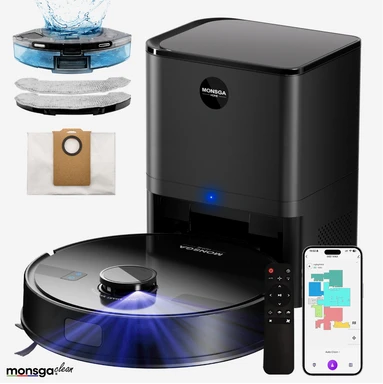 MonsgaClean MS1 Max Robot Vacuum and Mop Combo with 4.0L Self-Emptying Station, 9000Pa Suction, LiDAR Navigation, 180Mins Runtime, App/Voice Control Robotic Vacuum Cleaner for Pet Hair, Hard Floor, Carpet