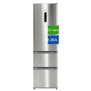 CHiQ JKR282WSSE 282L 54cm Wide Stainless Steel  No Frost 3-Door Fridge Freezer with Freezer Drawers, E Rated