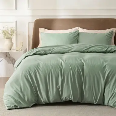 Bedsure Duvet Cover Set, Solid UK Iceberg Green, 230x220cm (1 Piece) + 50x75cm (2 Pieces), 100% Polyester