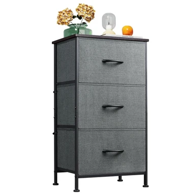 WLIVE Fabric Drawers, Chest of Drawers with 3 Drawers, Storage Unit with Drawers with Wood Top Steel Frame, Storage Organizer Unit for Bedroom, Living Room, Kids Room, Black Walnut