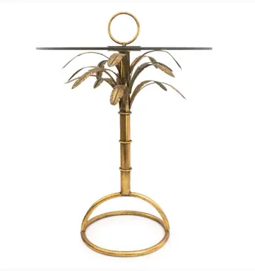 Candlelight Side Table Palm Tree Round Gold/Glass