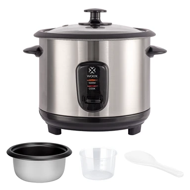 WOOX Mijoteuse électrique 400W, 1L, Couvercle en verre, Pot intérieur antiadhésif, Coque en acier inoxydable 410 - Noir