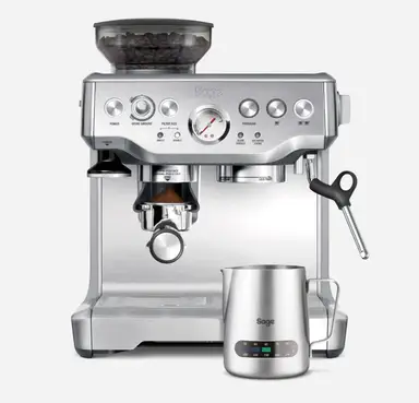 Sage the Barista Express with Temp Control Milk Jug, Manual Bean To Cup Coffee Machine, 16 Grind Setting, PID Temperature Control, Professional Steam Wand, Brushed Stainless Steel - BES875UK