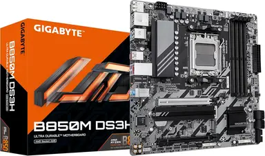GIGABYTE B850M DS3H Mainboard - AMD Ryzen 9000 Serie CPUs, 8+2+2 Phasen Digital VRM, bis zu 8200MHz DDR5 (OC), 1xPCIe 5.0 + 1xPCIe 4.0 M.2, 2.5 LAN, USB 3.2 Gen 2