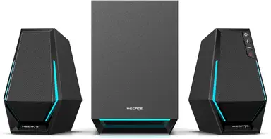 Edifier Hecate G1500 MAX 2.1 Computer-Lautsprechersystem, 60 W Gaming-Lautsprecher mit Subwoofer und Line-Out, RGB-Beleuchtung, Bluetooth 5.3, USB, USB‑C, 3,5 mm AUX-Eingang (Schwarz)
