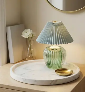 Candlelight Table Lamp Vintage Pleated Shade LED Green H:19.5cm