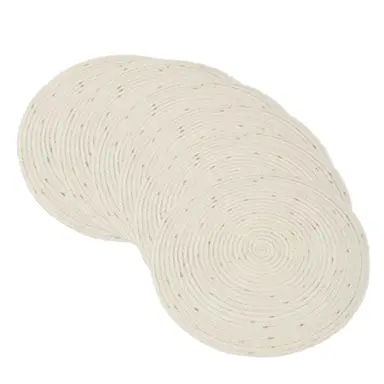 Lot de 6 Sets de Table Ronds 38cm, Polyester Daikin Beige, Coton Tissé Faits Main, Faciles à Nettoyer, Effet Pailleté pour Fêtes, Mariages et Réceptions