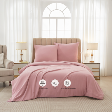 Meeallhome  Washed Brushed Duvet Cover Set 200*200cm/50*75cm*2  Beige pink