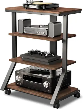 5Rcom HiFi Racks and Stands Audio Rack Cabinet AV Shelf Movement Stand 4 Tiers Wooden Shelves for Turntable Record Player DVD Entertainment Unit Multifunctional Height Adjustable Load Capacity 54KG