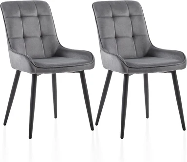 CLIPOP Cream Dining Chairs Set of 2 Velvet Upholstered Kitchen Chairs with Soft Backrest and Metal Legs, Lounge Leisure Reception Chairs for Dining room Living room or Office 0199 deep grey velvet 48.5*45.5*83 cm