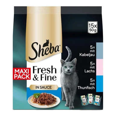 Sheba Fresh & Fine in Sauce mit Lachs, Thunfisch & Kabeljau 15 x 50 g