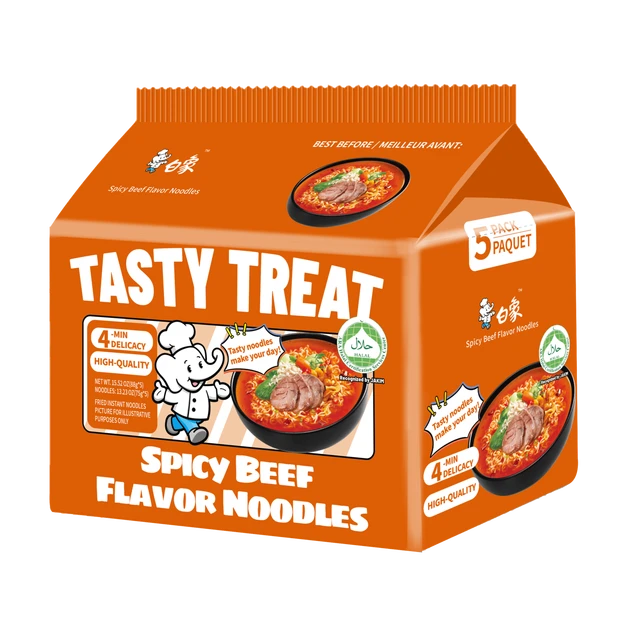 Bai Xiang Halal leckere scharfe Rindfleischsuppe Instantnudeln 5*88g (5er-Verpackung)