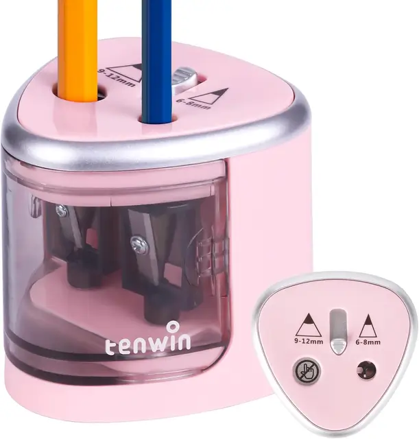 tenwin Elektrischer Stiftspitzer mit Doppelbohrung, batteriebetrieben, für 6–12 mm Nr. 2-/Buntstifte, lange Lebensdauer der Klinge für schnelles Schärfen, geeignet für Schule/Klassenzimmer/Büro/Heim, Pink, Neujahrsverkauf, Top-Geschenkideen