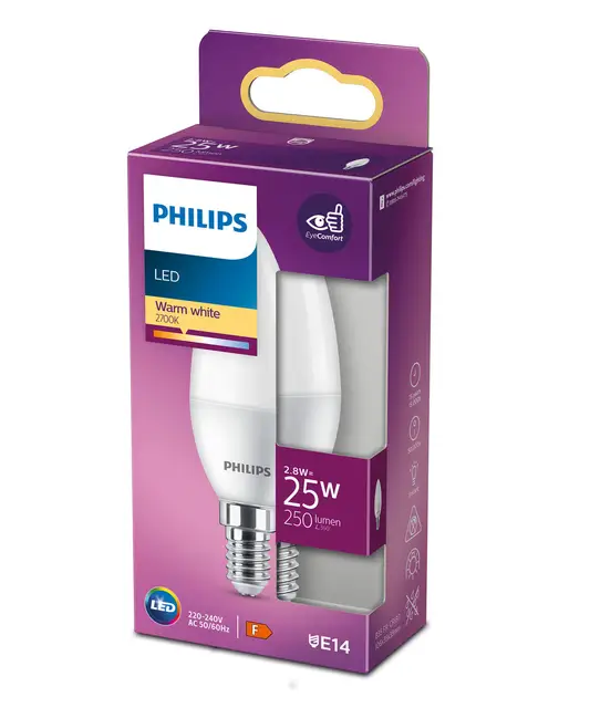 Philips Light Bulb LED Candle Frosted Screw E14 Warm White 25W Non-Dimmable