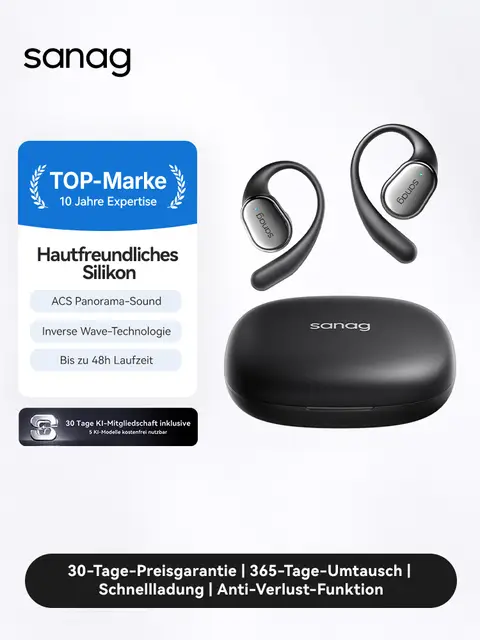 Sanag C16S Open Ear Earbuds Touch Control Noise Waterproof Bluetooth Earphones With Positioning S-C16S-Headphones-Black