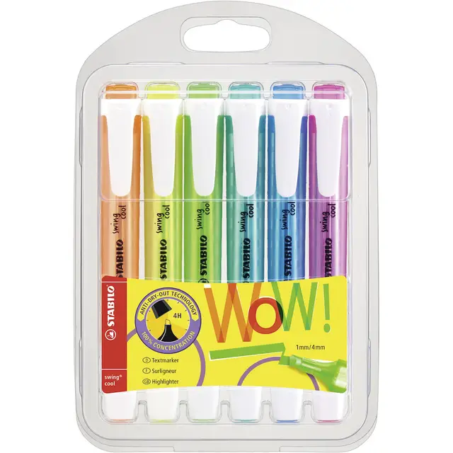 STABILO Swing Cool - Highlighter - Pack of 6 - Assorted Colours