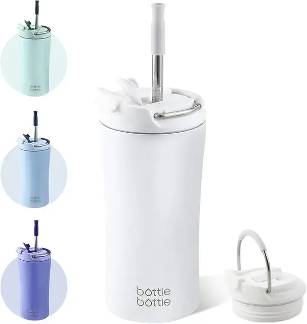 Bottle Bottle dubbelwandige ijsmok met dubbelzijdige deksel, 12 oz, roestvrij staal (wit), jaarverloop-actie, top cadeau-ideeën