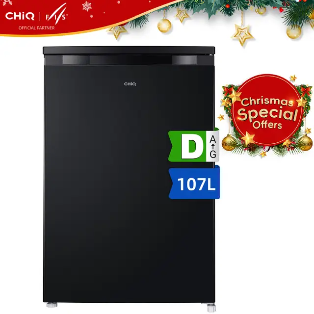 CHiQ Single Door Refrigerator 107L, with Compact Freezer, Space-Saving Design (0.3㎡ Footprint), 7 Temperature Settings, Low Noise, Black, Energy Class D, For Kitchen/ Home/ Apartment, CTT107BD, 2025