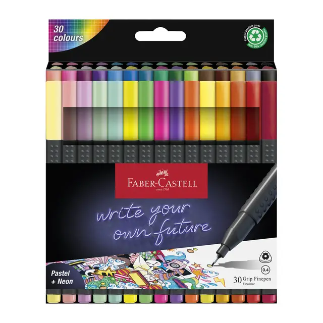 Faber-Castell Grip Finepen 0.4, Assorted Colours, Wallet of 30