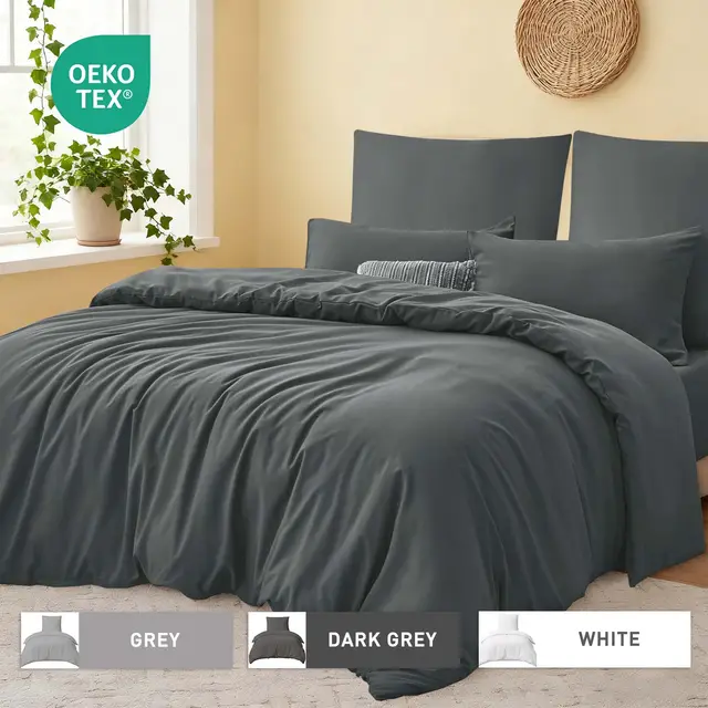 LeBonsoir Dark Gray Duvet Cover Set，200x200cm/50x75cmx2 Soft Double Brushed Bedding Set， with Zip， 3 Pieces， Includes 1 Duvet Cover & 2 Pillowcases，NO Comforter